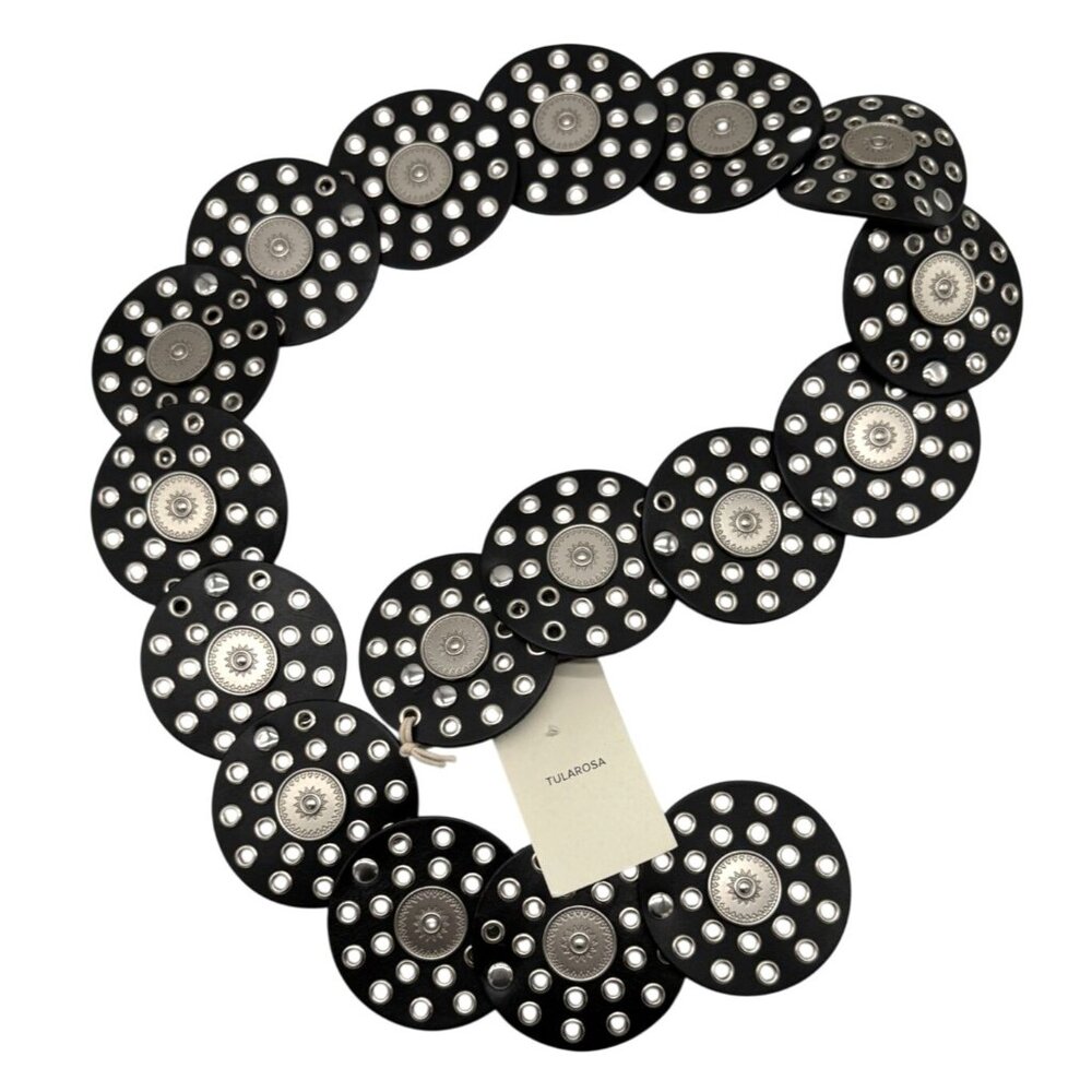 Tularosa Rhapsody Studded Disc Belt Black Gold Boho Western Waist Belt. NWT M/L - Picture 2 of 6